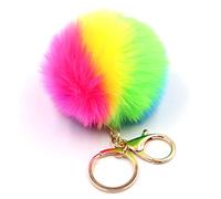 Lotsdonxia Colorful Rainbow-Themed Fluffy Keychain, Featuring a Soft Plush Bag Pendant Resembling a Fluffy Ball, as a Gift for Girls, Car Owners