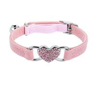 Lotsdonxia Elegant Pink Cat & Small Dog Collar - Featuring a Rhinestone Heart Design, Adjustable Soft Leather with Plush Velvet, Colorful Diamond-Shaped Bell, and Safety Strap（Pink）