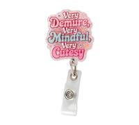 Lotsdonxia Funny Very Demure, Very Mindful, Very Cutesy Nurse Badge Reel, Retractable Pink Acrylic ID Holder with Alligator Clip for Nurses, Doctors & Teachers