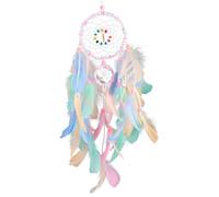 Lotsdonxia Handmade Circle Moon Dream Catcher - Indian Style Dream Catcher with Feathers Bead Wall Hanging Decor for Living Room, Bedroom, and Dormitory (Colourful)