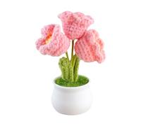 Lotsdonxia Handmade Crochet Flower Bouquet, Realistic Knitted Orchid in Pot, All-Season British Crafted Gift, Suitable for Living Rooms, Offices and Car Interiors Decorations (Pink)