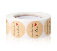 Lotsdonxia Handmade with Love Stickers Roll - 500 Self-Adhesive Red Heart Design Kraft Paper Labels for Baking, Gifts & Crafts