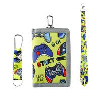 Lotsdonxia Kids Tri-Fold Wallet with Neck Lanyard Zipper - Secure Gaming Design for Boys, Toddlers, Birthday Gifts, School Essentials, Includes ID Window, Key Chain Holder (Green)