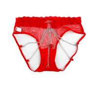 Lotsdonxia Lace G-String with Bell - Openwork Metal Chain Panties, Breathable Tanga Underwear, Seduction-Inspired Sheer Women's Underwear for Women (Red)