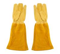 Lotsdonxia Leather Gardening Gloves, Thorn Proof Long Gauntlets for Men | Size L, cowhide AB grade yellow, extended forearm protection, flexible fit for pruning, farming and wood chopping