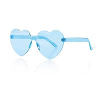 Lotsdonxia Love Heart Shape Sunglasses Stylish Rimless One-Piece Transparent Glasses in Candy Colors for Parties and Dressing Up (Blue)