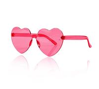 Lotsdonxia Love Heart Shape Sunglasses Stylish Rimless One-Piece Transparent Glasses in Candy Colors for Parties and Dressing Up (Rosy)