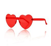 Lotsdonxia Love Heart Shape Sunglasses Stylish Rimless One-Piece Transparent Glasses in Candy Colors for Parties and Dressing Up (Red)