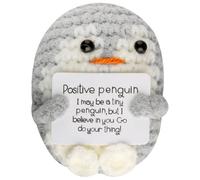 Lotsdonxia Mini Penguin Knitted Toy with Positive Card - Cheering Gift and Party Decoration Emotional Support Crochet Doll for Encouragement, Family, and Friends (Gray)