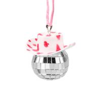 Lotsdonxia Mirror Disco Ball with Cowboy Hat Pendant - Car Hanging Ornament, Sparkling Design Home & Party Decoration, Fun Gift for Women & Men (Red)