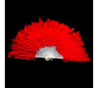 Lotsdonxia One Elegantly Delicate Hand-Operated Feather Fan, Ideal for Weddings, Parties, Performances and Dance Accessories-A Foldable Fluff Fan(Red)