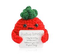 Lotsdonxia Positive Tomato Doll - Hand-Knitted Emotional Support Plush Toy with Motivational Card, Cute Good Luck Pocket Hug Gift for Friends, Family, Graduation & Back to School (Red)