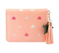 Lotsdonxia PU Tassel Zipper Wallet - Waterproof Lightweight Small Purse Cute Embroidered Heart Short Wallet for Women, Teens & Girls (Pink)