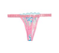 Lotsdonxia Sheer Lace G-Strings - Premium Peach Pink Sensual Low Waist Lace Tangas, See Through Patterned Embroidery Mesh Thong for Adult Women (L)