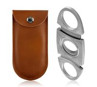 Lotsdonxia Silver Grain Cigar Cutter - Damascus Steel Double-Blade Scissors with Leather Case, Father's Day Gifts Suitable for Most Cigars
