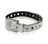 Lotsdonxia Sparkly Silver Rhinestone Belt for Women, Glitter Diamante Crystal Buckle, 3.8cm Wide Adjustable Waist Belt, Elegant Dress & Jeans Accessory