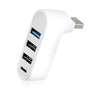 Lotsdonxia Ultra-Portable Rotatable 90°/180° 4-Port USB 3.0 Hub, Expand 1 USB Port to 4 (1x Type-C, 1x USB 3.0, 2x USB 2.0) for Laptop, PC, MacBook, PS5, PS4, Car Fast Data Transfer (White)