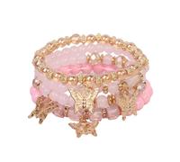 LOTSOF Boho Flower Beaded Bracelet Set for Women - Multilayer Crystal & Flower Charm Stackable Bracelets, Fashion Jewelry Gift for Her, Springs1, faux rose quartz beads, no gemstone