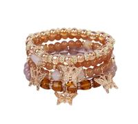 LOTSOF Boho Flower Beaded Bracelet Set for Women - Multilayer Crystal & Flower Charm Stackable Bracelets, Fashion Jewelry Gift for Her, Springs1, faux rose quartz beads, no gemstone
