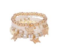 LOTSOF Boho Flower Beaded Bracelet Set for Women - Multilayer Crystal & Flower Charm Stackable Bracelets, Fashion Jewelry Gift for Her, Springs1, faux rose quartz beads, no gemstone