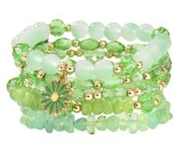 LOTSOF Boho Flower Beaded Bracelet Set for Women - Multilayer Crystal & Flower Charm Stackable Bracelets, Fashion Jewelry Gift for Her, Springs1, faux rose quartz beads, no gemstone