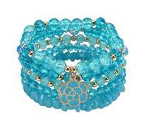 LOTSOF Boho Flower Beaded Bracelet Set for Women - Multilayer Crystal & Flower Charm Stackable Bracelets, Fashion Jewelry Gift for Her, Springs1, faux rose quartz beads, no gemstone