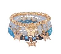 LOTSOF Boho Flower Beaded Bracelet Set for Women - Multilayer Crystal & Flower Charm Stackable Bracelets, Fashion Jewelry Gift for Her, Springs1, faux rose quartz beads, no gemstone