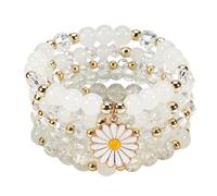 LOTSOF Boho Flower Beaded Bracelet Set for Women - Multilayer Crystal & Flower Charm Stackable Bracelets, Fashion Jewelry Gift for Her, Springs1, faux rose quartz beads, no gemstone