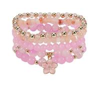 LOTSOF Boho Flower Beaded Bracelet Set for Women - Multilayer Crystal & Flower Charm Stackable Bracelets, Fashion Jewelry Gift for Her, Springs1, faux rose quartz beads, no gemstone