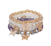 LOTSOF Boho Flower Beaded Bracelet Set for Women - Multilayer Crystal & Flower Charm Stackable Bracelets, Fashion Jewelry Gift for Her, Springs1, faux rose quartz beads, no gemstone
