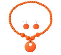 LOTSOF Boho Wooden Beaded Necklace and Earring Set for Women, Bohemian Chunky Statement Costume Jewelry, Round Drop Pendant Retro Ethnic Accessories Ladies Gift, One Size, Wood Acrylic Cotton Cord