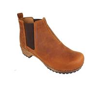 Lotta From Stockholm Lotta's Jo Clog Boot for Women | Wooden clogs made of Lime tree and Soft Oiled Leather | Women's Low Heel Winter Ankel Boots in Cognac Colour - Size UK 7 / EUR 40