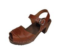 Lotta From Stockholm Peep Toe Clog Sandal for Women | Open Toe Wooden Clogs Handmade in Sweden | Alder Wood Base and Italian Genuine Leather | Cinnamon- UK 7.5 EUR 41