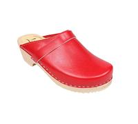 Lotta From Stockholm Swedish Classic Clog Mule for Women | Low Heel Slip-on Wooden Clogs Handmade in Sweden from Alder Wood Base and PU Coated Leather I Red Size UK 7.5 EUR 41