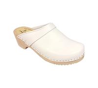 Lotta From Stockholm Swedish Classic Clogs for Women | Low Heel Slip-on Wooden Plataform Clogs Handmade in Sweden | Alder Wood Base and PU Coated Leather I White-Size UK 2.5 EUR 35