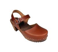 Lotta From Stockholm Swedish Highwood Clog for Women | High Heel Mary Jane Style Wooden Clogs Handcrafted in Sweden | Brown Alder Wood Base and Full Grain Leather | Cinnamon-Size UK 7.5 EUR 41