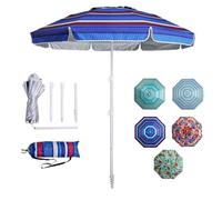 LOTTAFUN 6.5ft Beach Umbrella - Heavy Duty Wind Resistant UV 50+ Portable Sun Shade with Sand Anchor & Carry Bag, Outdoor Folding Umbrella for Beach, Pool, Patio, Garden (Blue color strip)