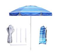 LOTTAFUN 6.5ft Beach Umbrella - Heavy Duty Wind Resistant UV 50+ Portable Sun Shade with Sand Anchor & Carry Bag, Outdoor Folding Umbrella for Beach, Pool, Patio, Garden (Blue Stripe)