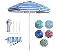 LOTTAFUN 6.5ft Beach Umbrella - Heavy Duty Wind Resistant UV 50+ Portable Sun Shade with Sand Anchor & Carry Bag, Outdoor Folding Umbrella for Beach, Pool, Patio, Garden (Blue diagonal strip)
