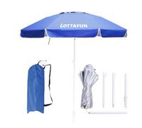LOTTAFUN 6.5ft Beach Umbrella - Heavy Duty Wind Resistant UV 50+ Portable Sun Shade with Sand Anchor & Carry Bag, Outdoor Folding Umbrella for Beach, Pool, Patio, Garden (Dark Blue)
