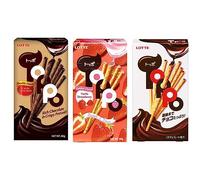 Lotte Toppo Double Chocolate Filled Pretzel Sticks Biscuit Snacks (3 Assorted Flavours - Coca Chocolate, Vanilla Strawberry & Vanilla Chocolate) 40g - Pack of 3