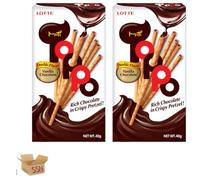 Lotte Toppo Filled Pretzel Sticks 40g, Pretzel Sticks with Cream Filling Vanilla Strawberry, Double Chocolate & Vanilla Chocolate Flavors (2x Lotte Toppo Vanilla Chocolate Filled Pretzel Sticks 40g)