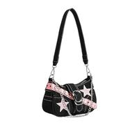 LOTTEDS Women's Vintage Hobo Bag & Denim Bucket Purse Y2K Crossbody Shoulder Bag with Chain Quilted Drawstring Satchel Clutch (Black-Star)