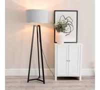 Lottie Black Wood Tripod Floor Lamp with Grey and Gold Drum Shade and LED Bulb ValueLights Grey One Size