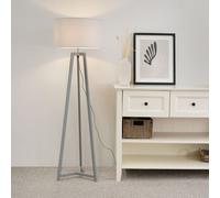 Lottie Grey Wood Tripod Floor Lamp with Fabric Drum Shade and LED Bulb ValueLights Grey One Size