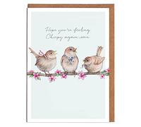 Lottie Murphy - Birds Get Well Soon Card - ‘Hope You Feel Chirpy Again Soon’ - Card for Her - Designed & Printed in the UK - Luxury 300gsm Card - 12.7 x 17.7cm