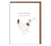 Lottie Murphy - Chicken Birthday Card - ‘Happy Birthday Spring Chicken!’ - Card for Him or Her - Designed & Printed in the UK - Luxury 300gsm Card - 12.7 x 17.7cm