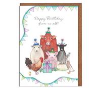 Lottie Murphy - Farm Birthday Card - ‘Happy Birthday from Us All!’ - Card for Him or Her - Designed & Printed in the UK - Luxury 300gsm Card - 12.7 x 17.7cm