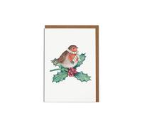 Lottie Murphy - Luxury Robin & Holly Mini Christmas Card - Blank