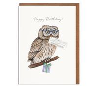 Lottie Murphy - Owl Birthday Card - ‘Happy Birthday, Older But Wiser' - Designed & Printed in the UK - Luxury 300gsm Card - 12.7 x 17.7cm